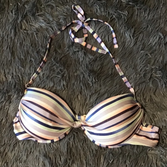 EUC Victoria’s Secret 34B Purple Stripe Halter Bikini - Picture 1 of 3